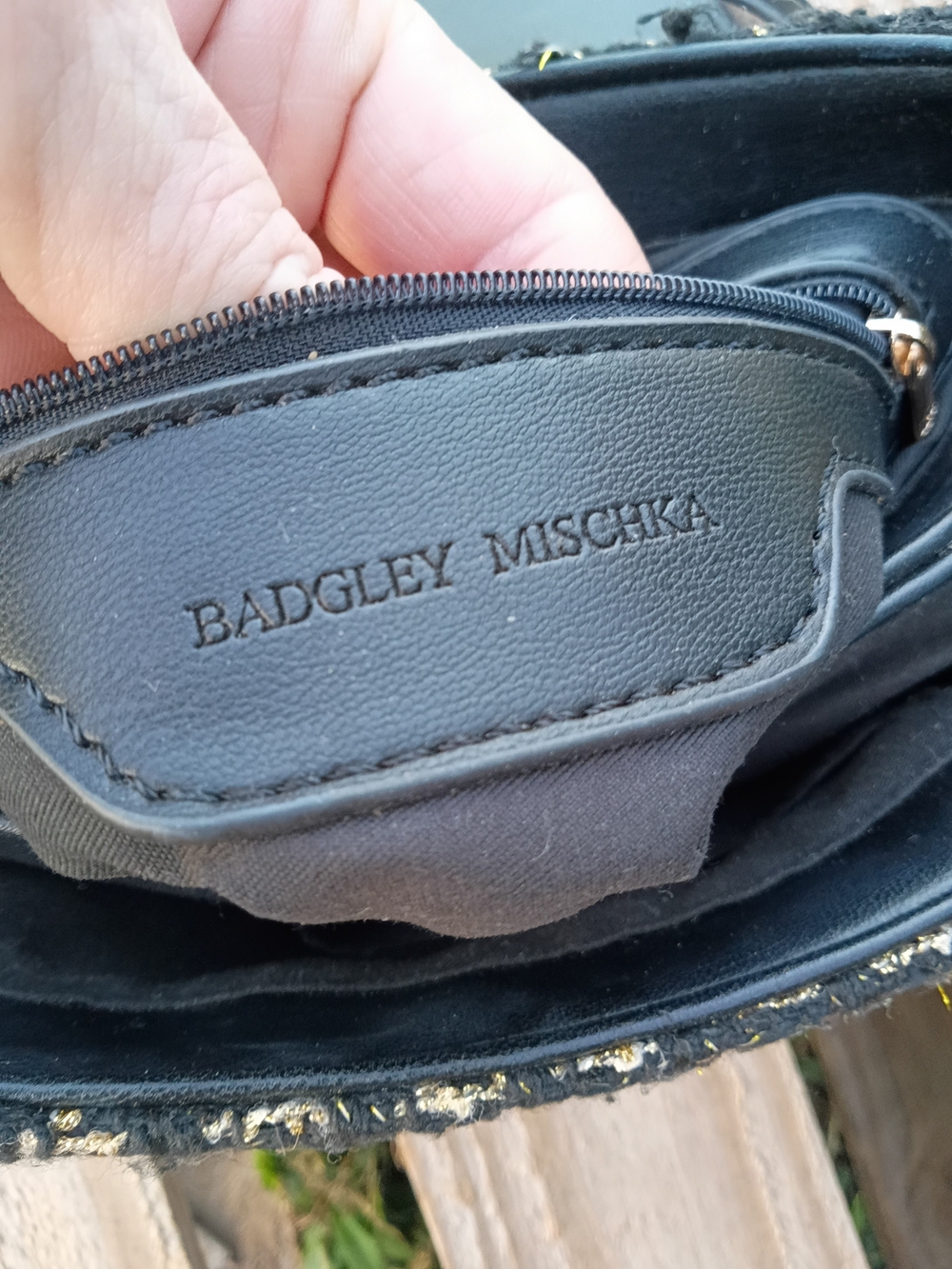 Badgley Mischka Black and Gold Textured Tweed Crossbody Bag - Picture 4 of 6